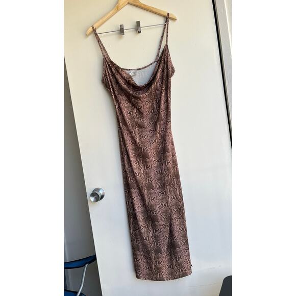 ASOS DESIGN cowl front midi slip stretch dress in snake print Y2K $40 Size12 - Picture 7 of 16